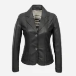 Womens leather black Blazer 24