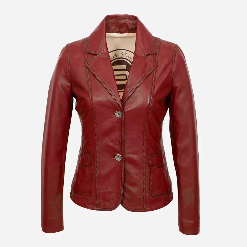 Womens leather Blazer 24 red