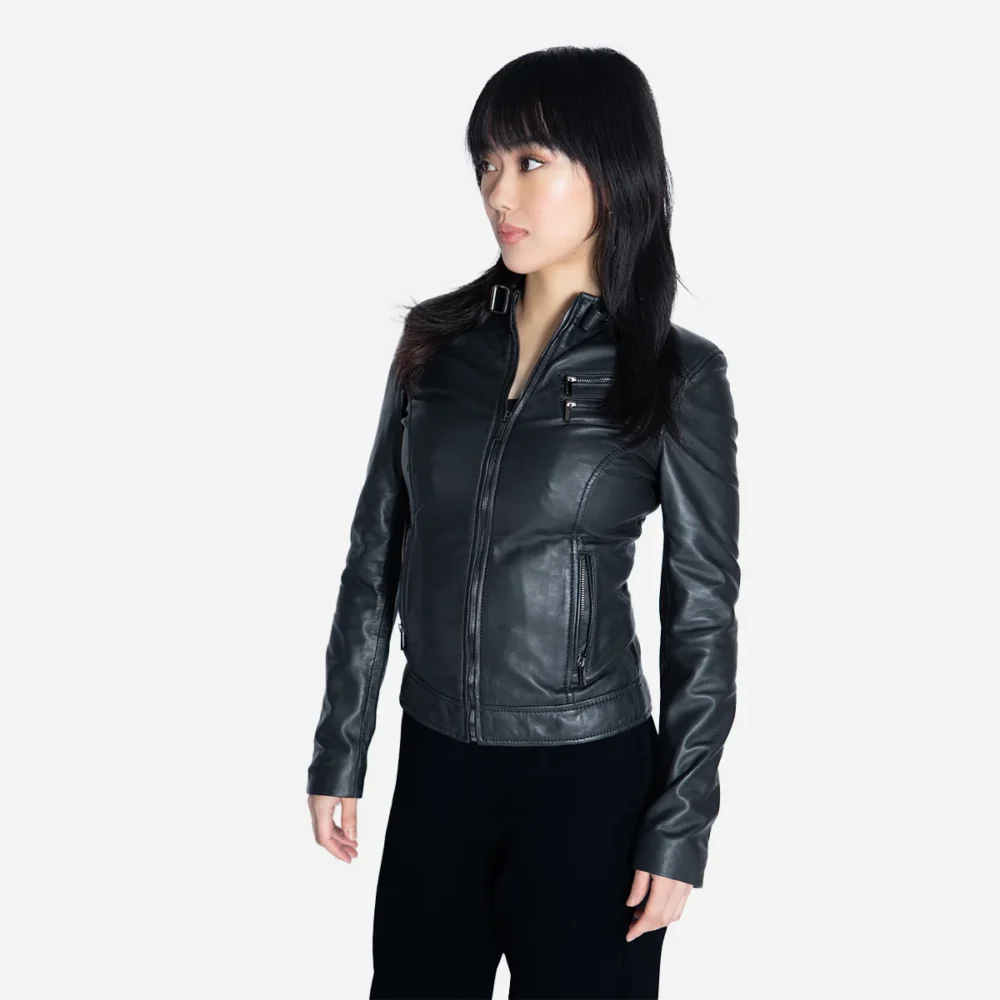 Womens leather jacket black Sonia K