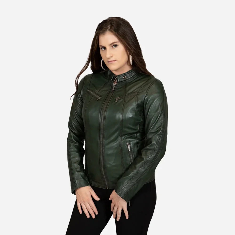 Womens leather jacket green 9902
