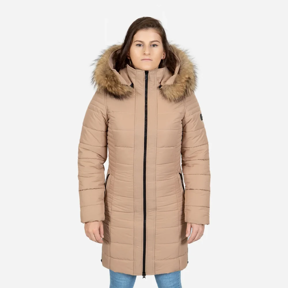 Womens winter jacket long puffer beige