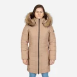 Womens winter jacket long puffer beige