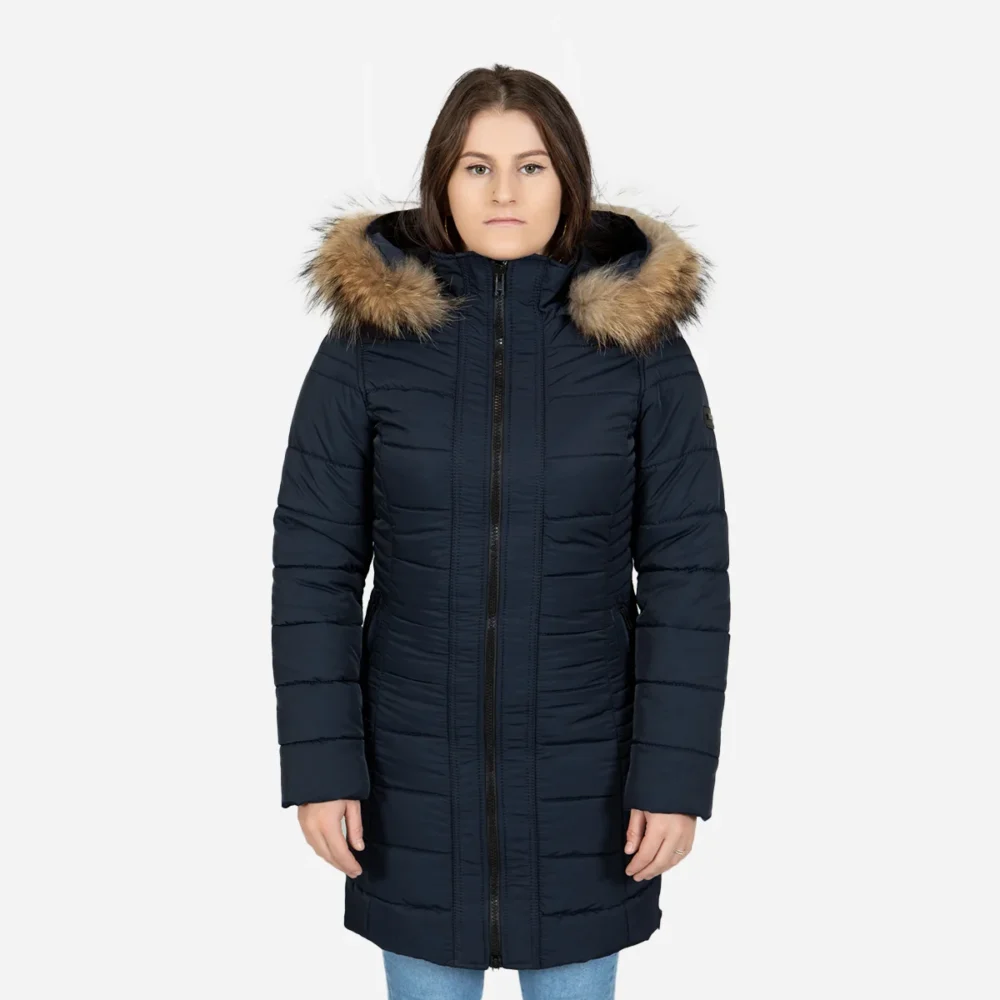 Womens winter jacket long puffer blue