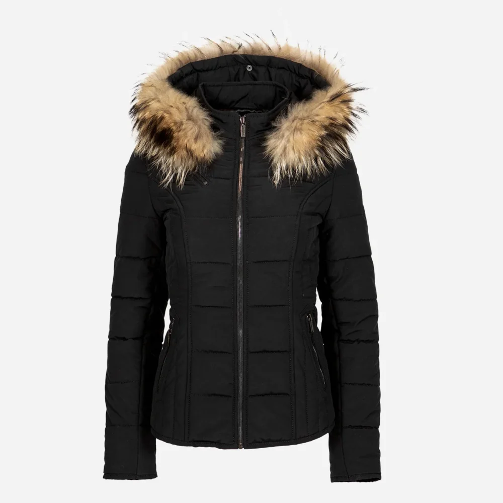 Womens winter puffer jacket black 009