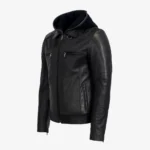 Men's hood leather jacket black 9932