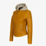 Womens warm leather hood jacket yellow GP