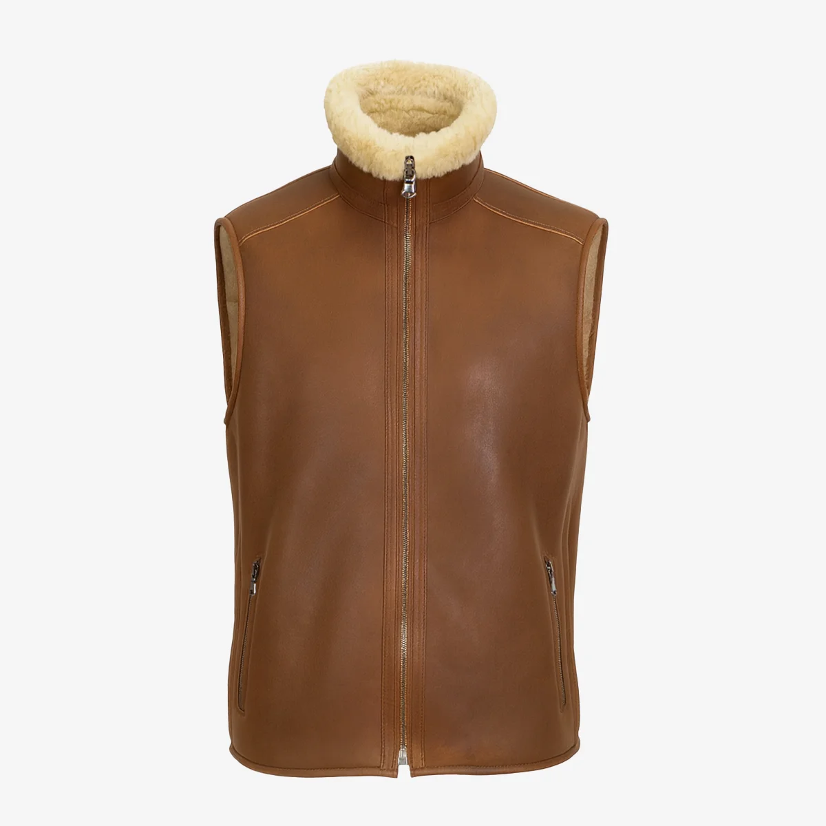 Men’s shearling lammy cognac Bodywarmer - Image 3