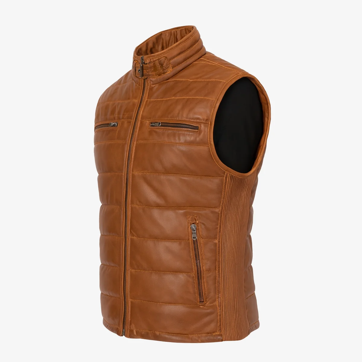 Mens leather puffer brandy bodywarmer - Image 2