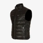 Mens leather puffer black bodywarmer
