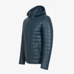 Mens leather puffer jacket jeans blue Basicmen