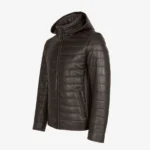 Mens leather puffer jacket charcoal Basicmen