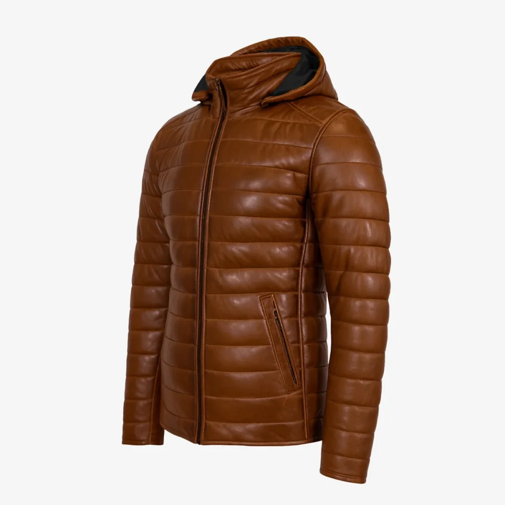Mens leather puffer jacket brandy Basicmen