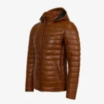 Mens leather puffer jacket brandy Basicmen