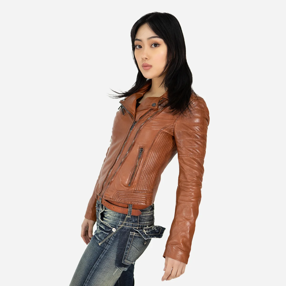 Ladies leather biker jacket brandy Perfecto BS - Image 2