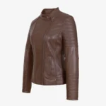 Women leather biker jacket dark brown Janet K