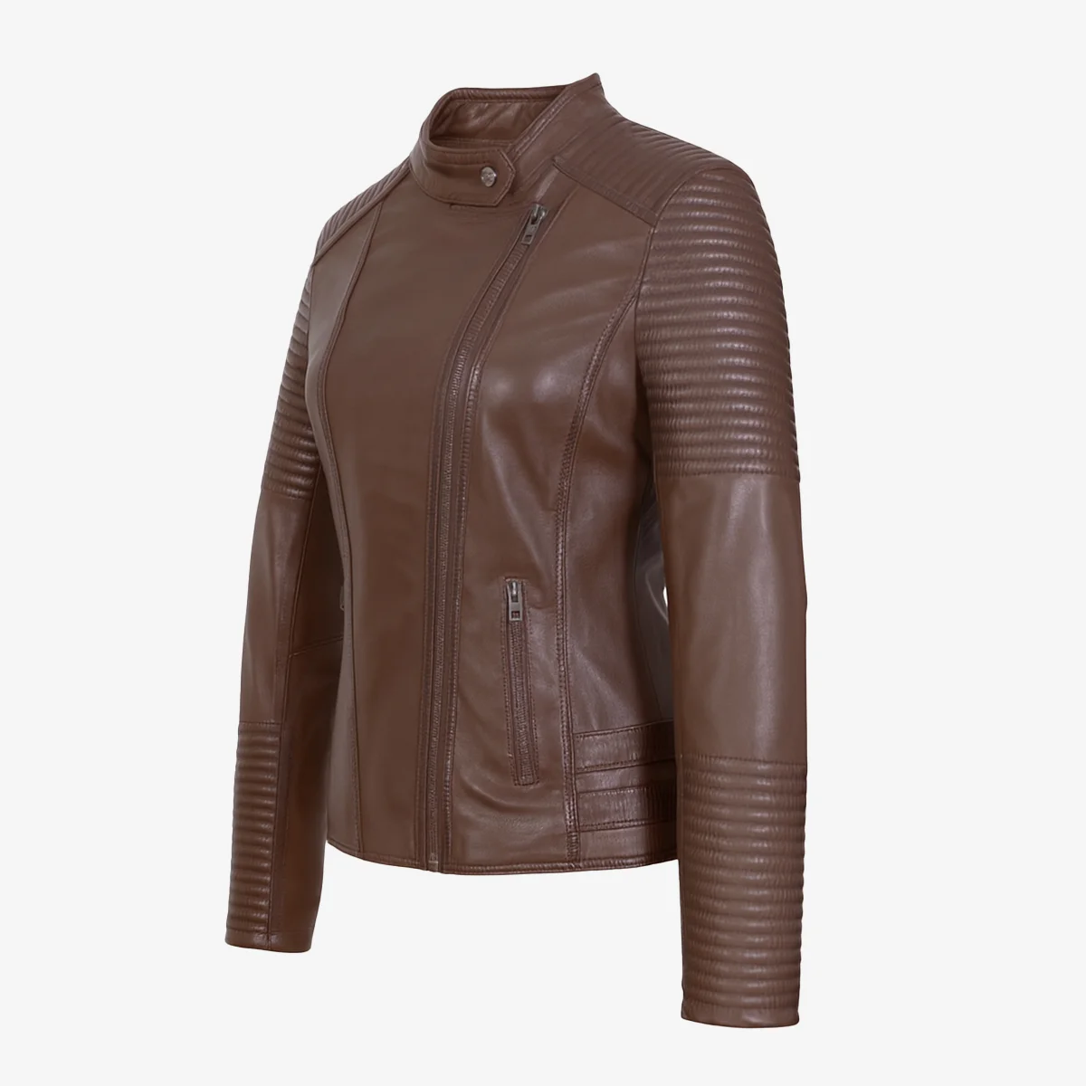Women leather biker jacket dark brown Janet K - Image 2