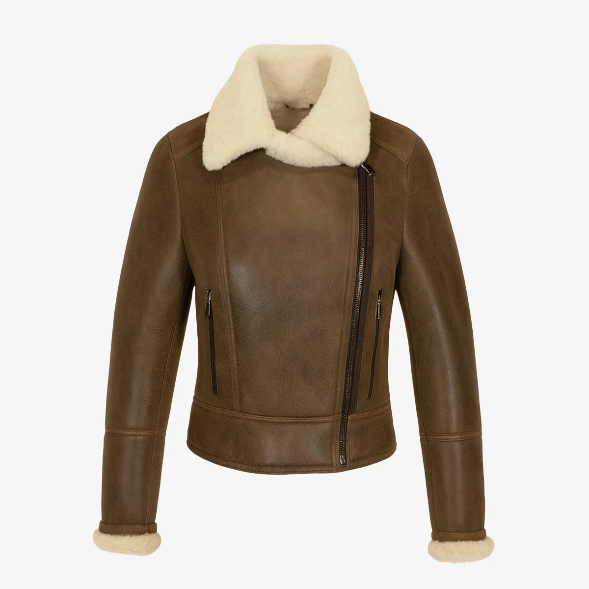 Women's shearling crop coat hazelnut Bronx - Image 3