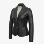 Womens leather black Blazer 24