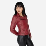 Ladies leather biker jacket red classic Perfecto