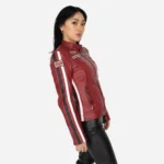 Ladies leather biker jacket red Lady T 24