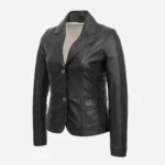 Womens leather black Blazer 24
