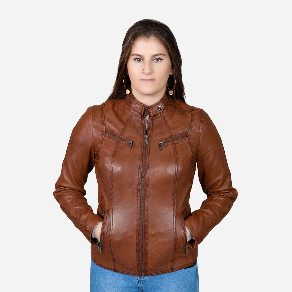 Womens leather jacket brandy 9902 - Image 2