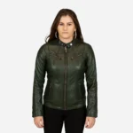 Womens leather jacket green 9902