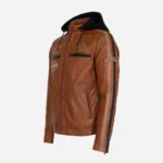 Mens leather biker jacket stripes/patches brandy T20
