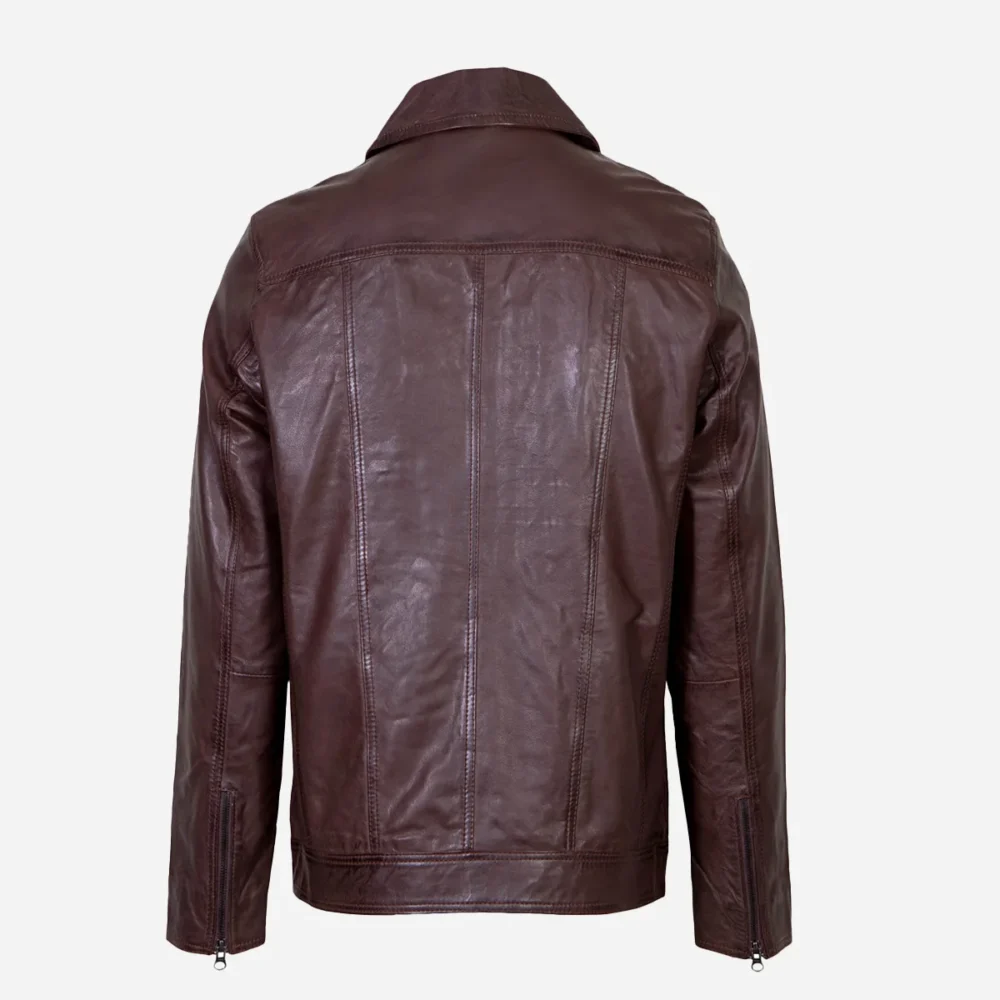 Mens leather jacket veg wood Da004
