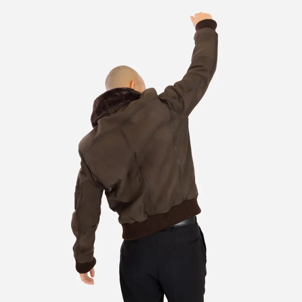 Mens Leather Lamb stonewash dark brown Bomber