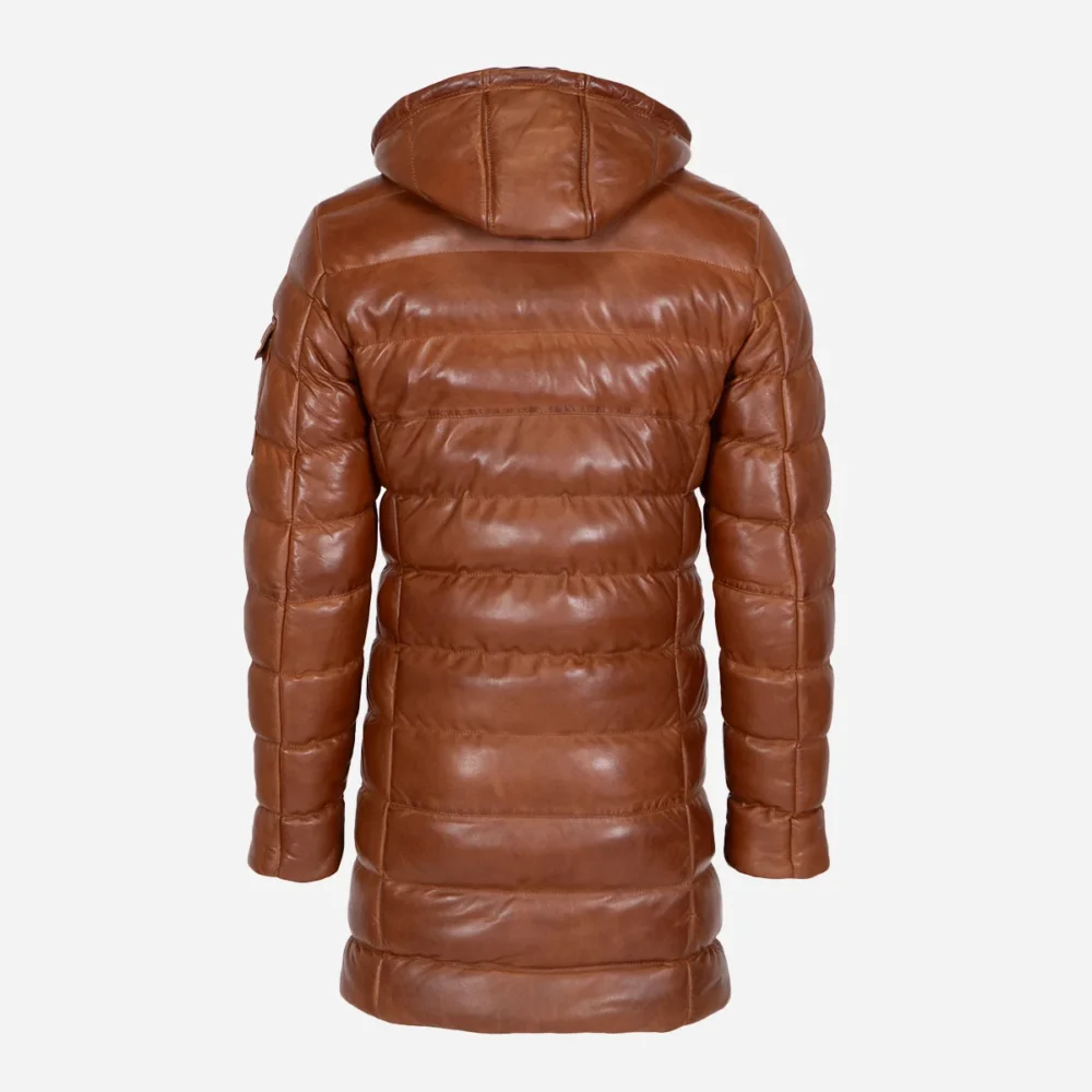 Mens leather puffer jacket brandy Nick