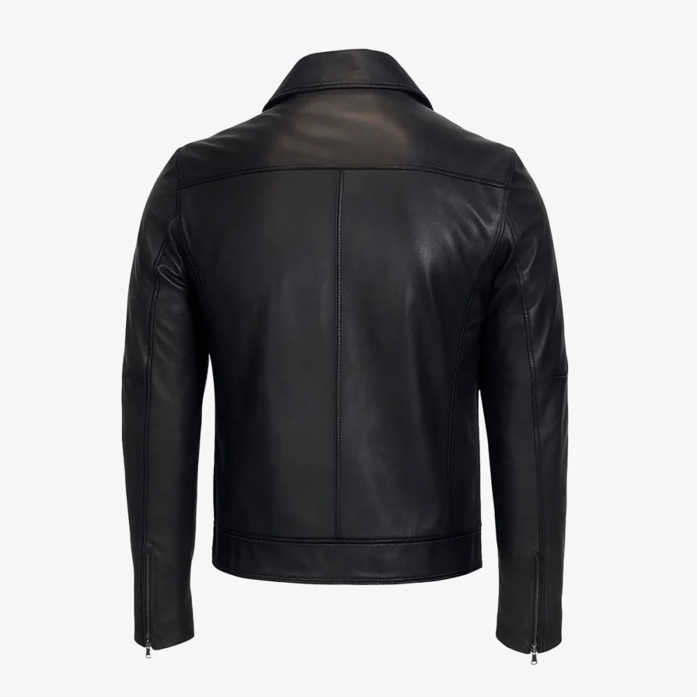 Men's hood leather jacket black 9932
