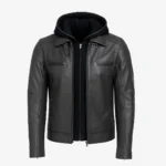 Men's hood leather jacket charcoal 9932