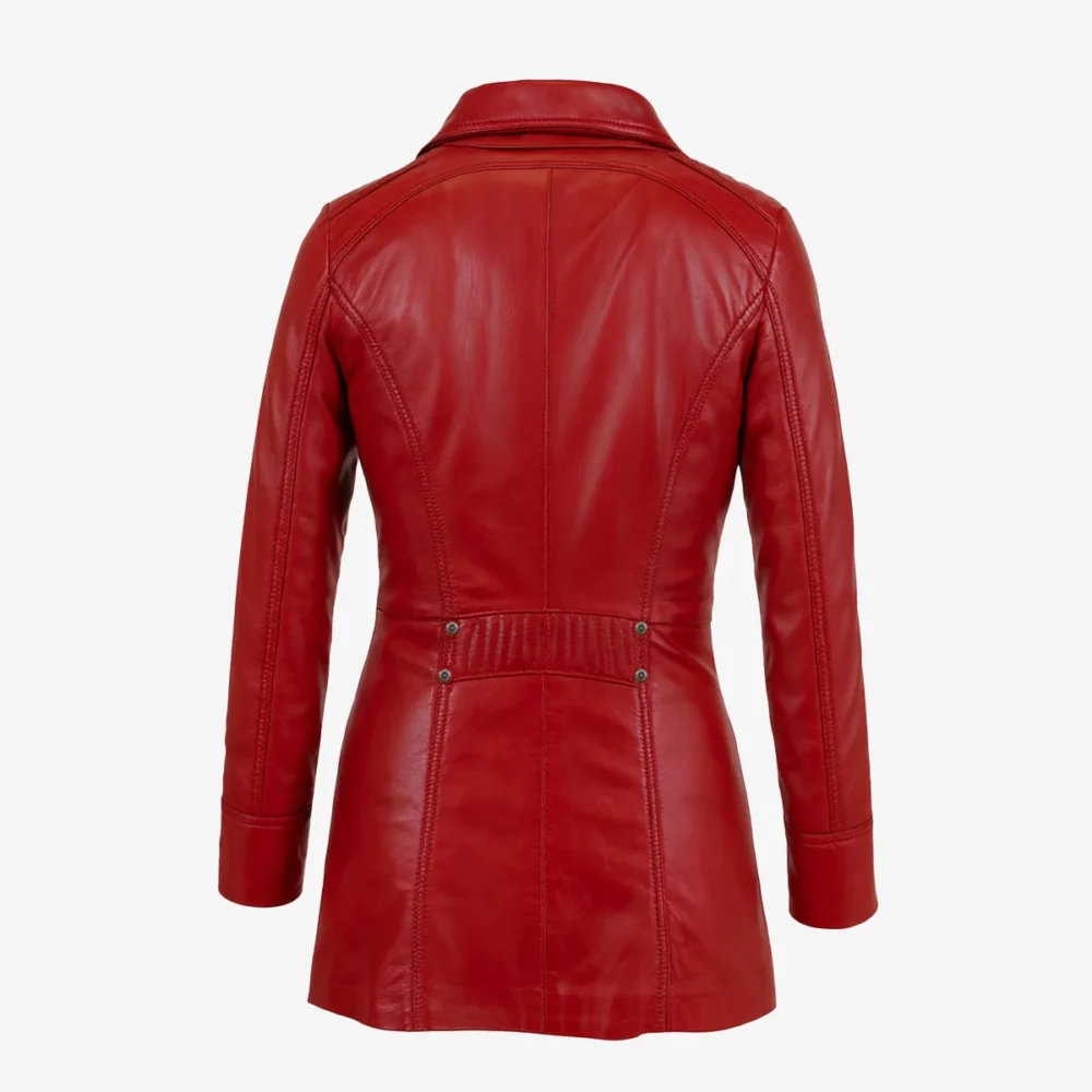 Womens leather half long jacket red Sofia