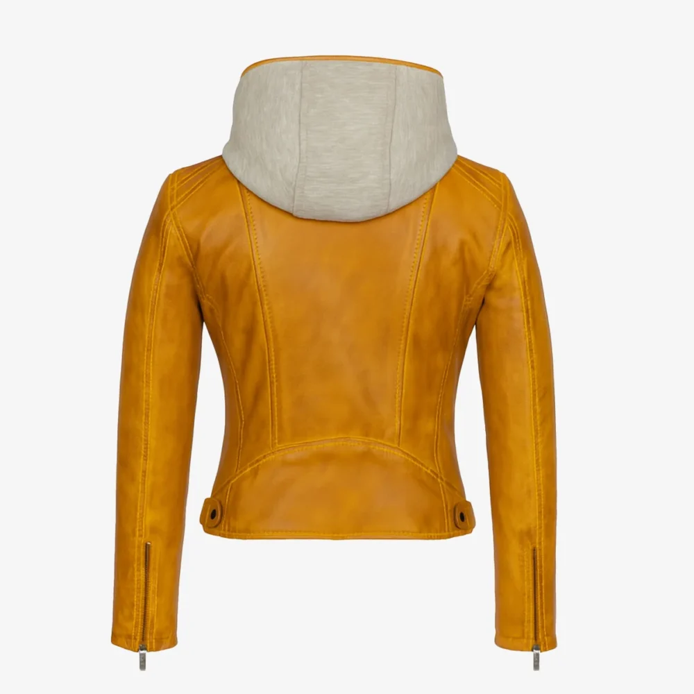Womens warm leather hood jacket yellow GP