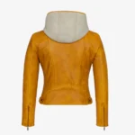 Womens warm leather hood jacket yellow GP