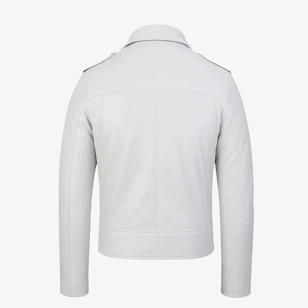 Mens leather biker jacket perfecto white 9915