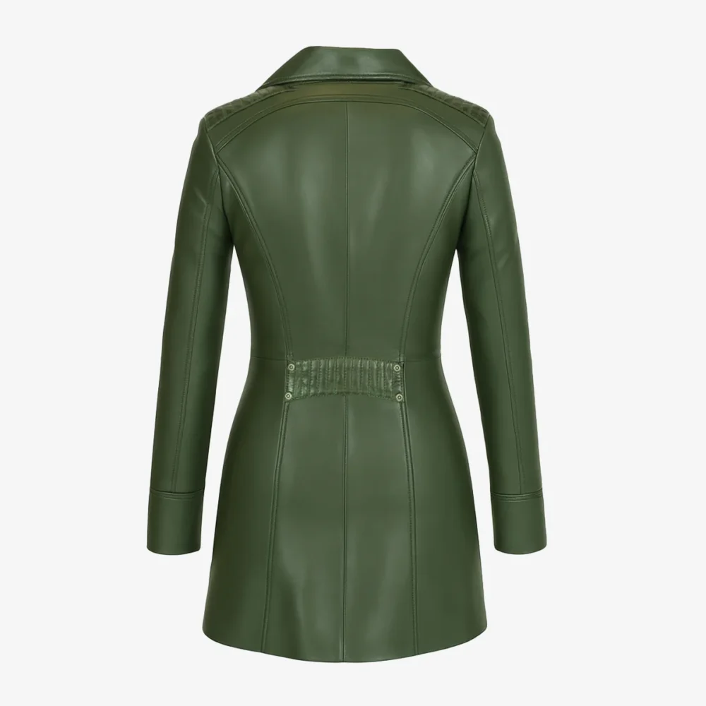 Womens leather half long jacket green Sofia