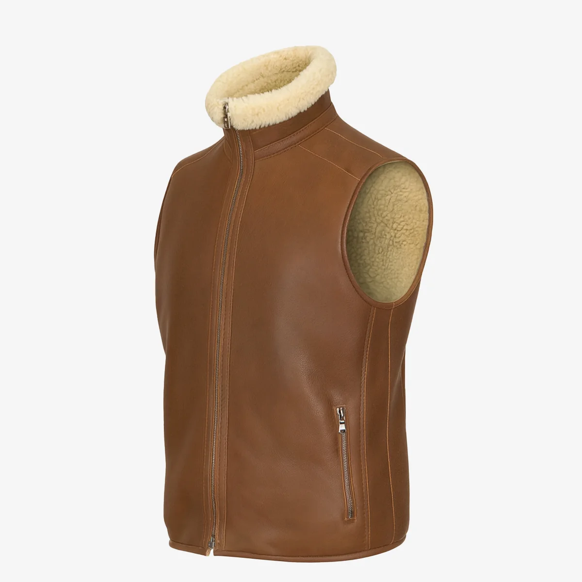Men’s shearling lammy cognac Bodywarmer - Image 2
