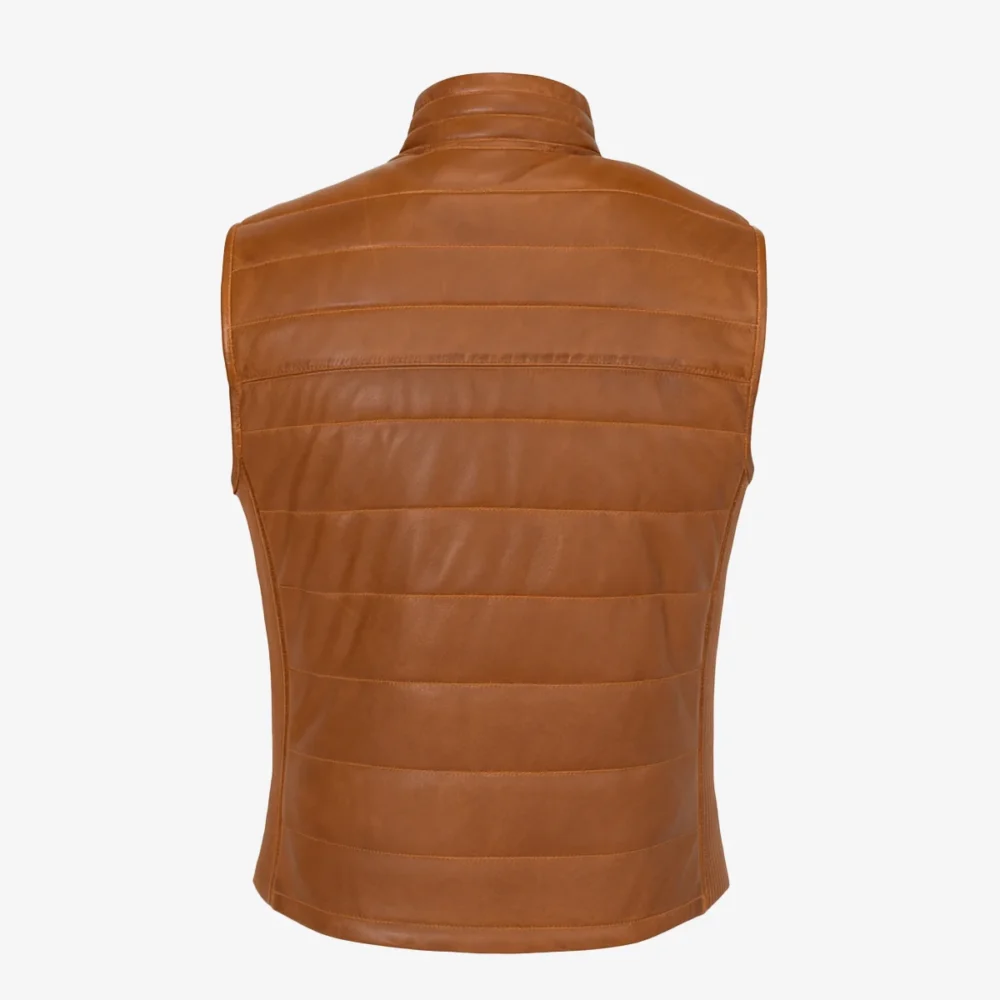 Mens leather puffer brandy bodywarmer