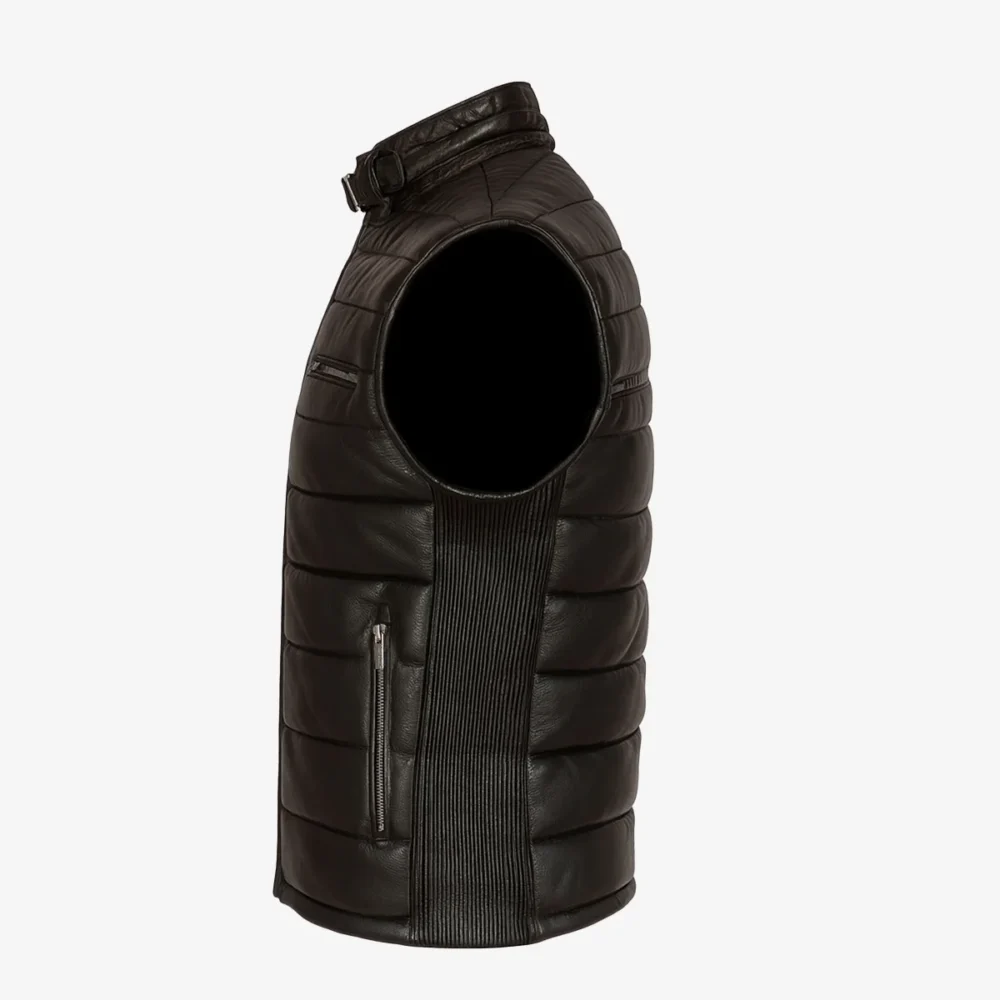 Mens leather puffer black bodywarmer