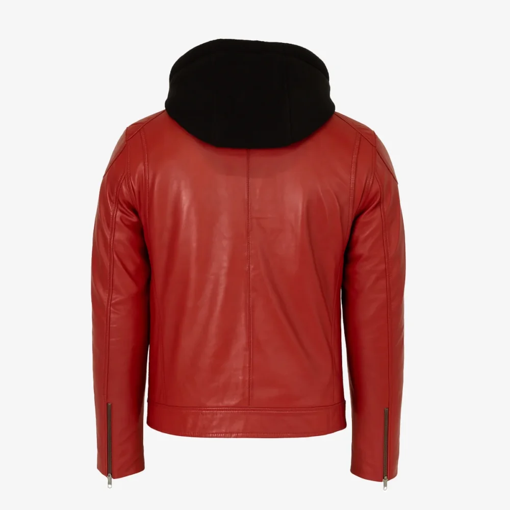 Mens leather biker jacket stripes/patches red T20