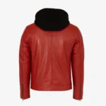 Mens leather biker jacket stripes/patches red T20