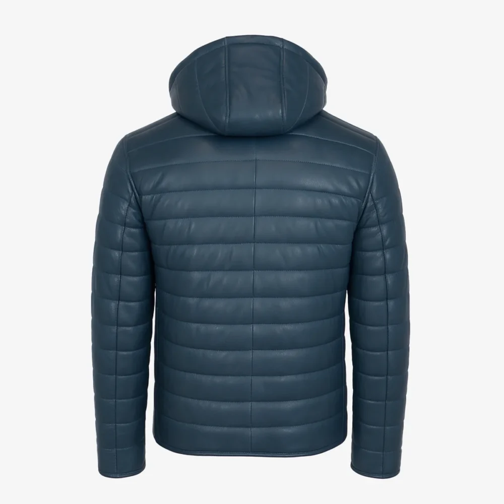Mens leather puffer jacket jeans blue Basicmen