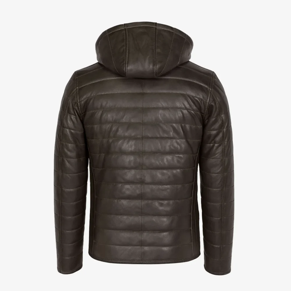 Mens leather puffer jacket charcoal Basicmen