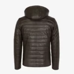 Mens leather puffer jacket charcoal Basicmen