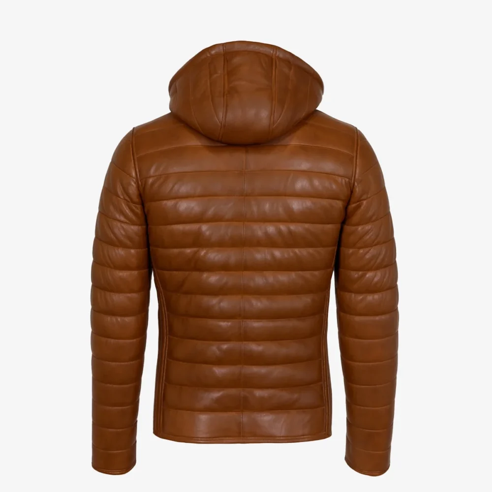 Mens leather puffer jacket brandy Basicmen