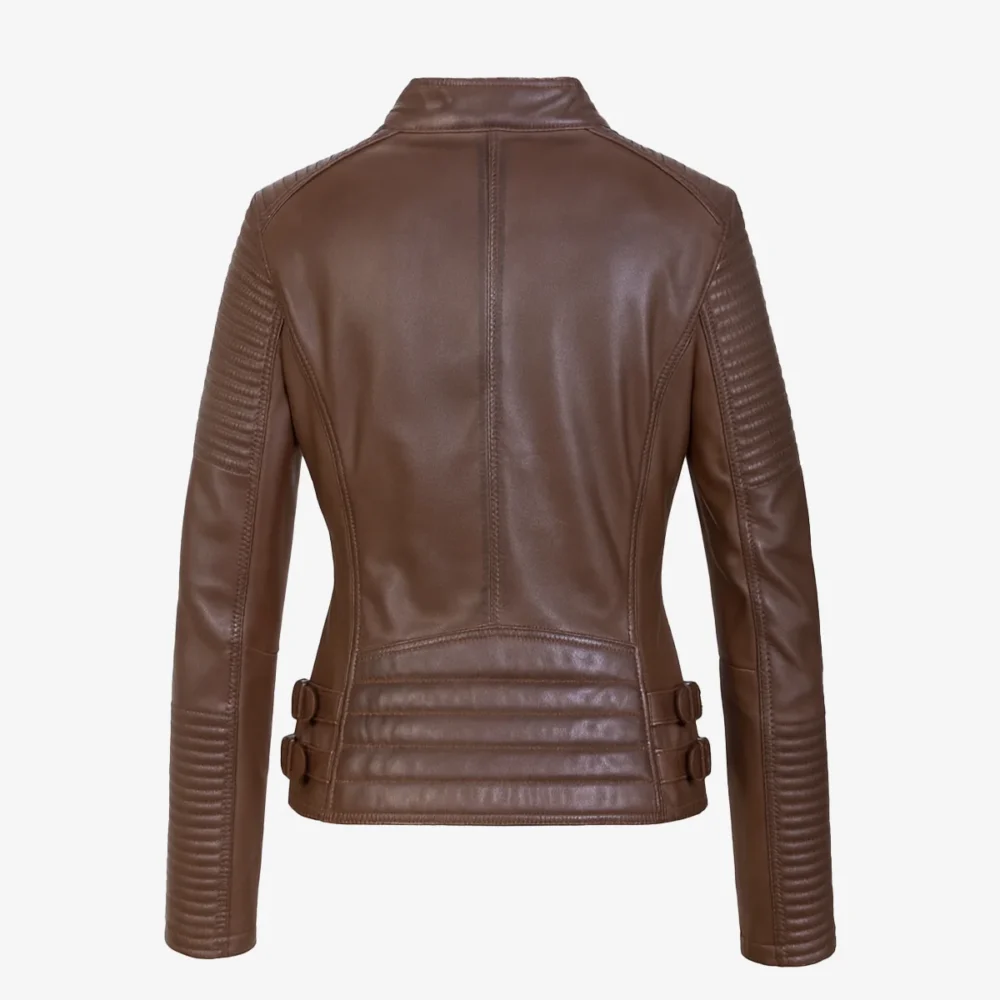 Women leather biker jacket dark brown Janet K