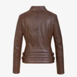 Women leather biker jacket dark brown Janet K