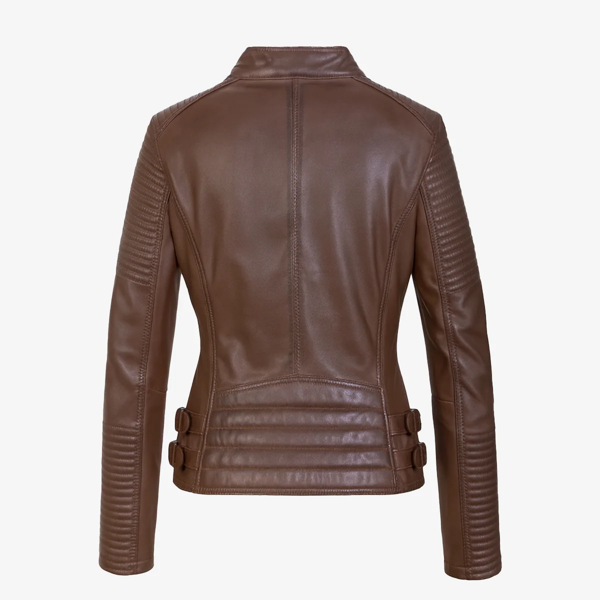 Women leather biker jacket dark brown Janet K - Image 3